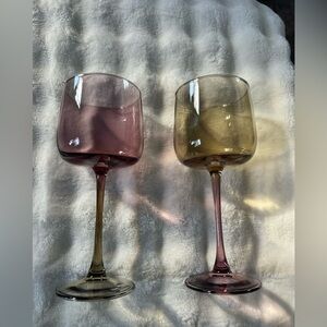NIB- Our Place -Set of Two ombré Colored Wine Glasses Rose and Olive